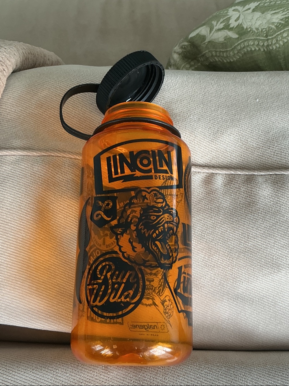 Orange Sports Water Bottle with Black Lid Lincoln by nalgene